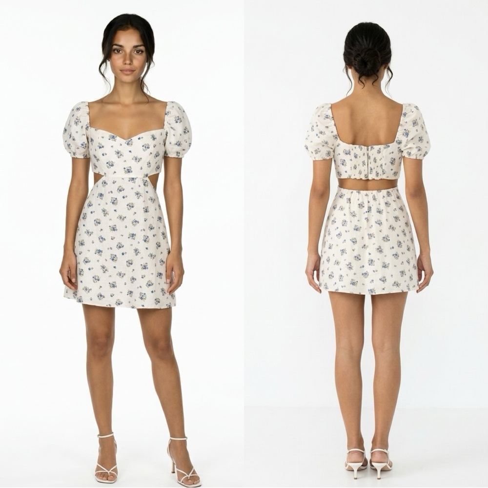 Reformation Cream and Blue Floral Mini Dress